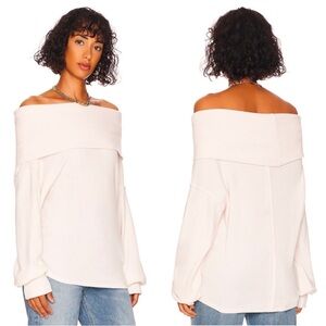 We The Free Hazy Heart Waffle Knit Pullover in Champagne Dream NWT - Small